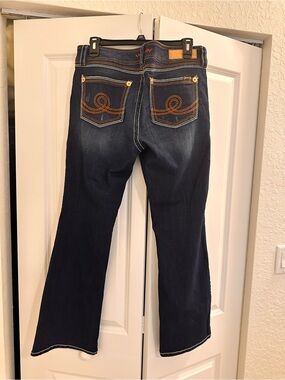 Seven7 Dark Blue Flare Jeans with Orange Stitching